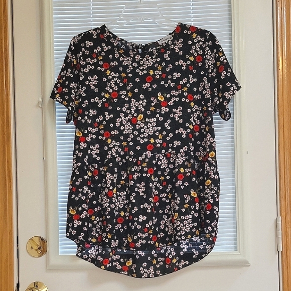 Citrus & Lemon Black Floral Babydoll Blouse